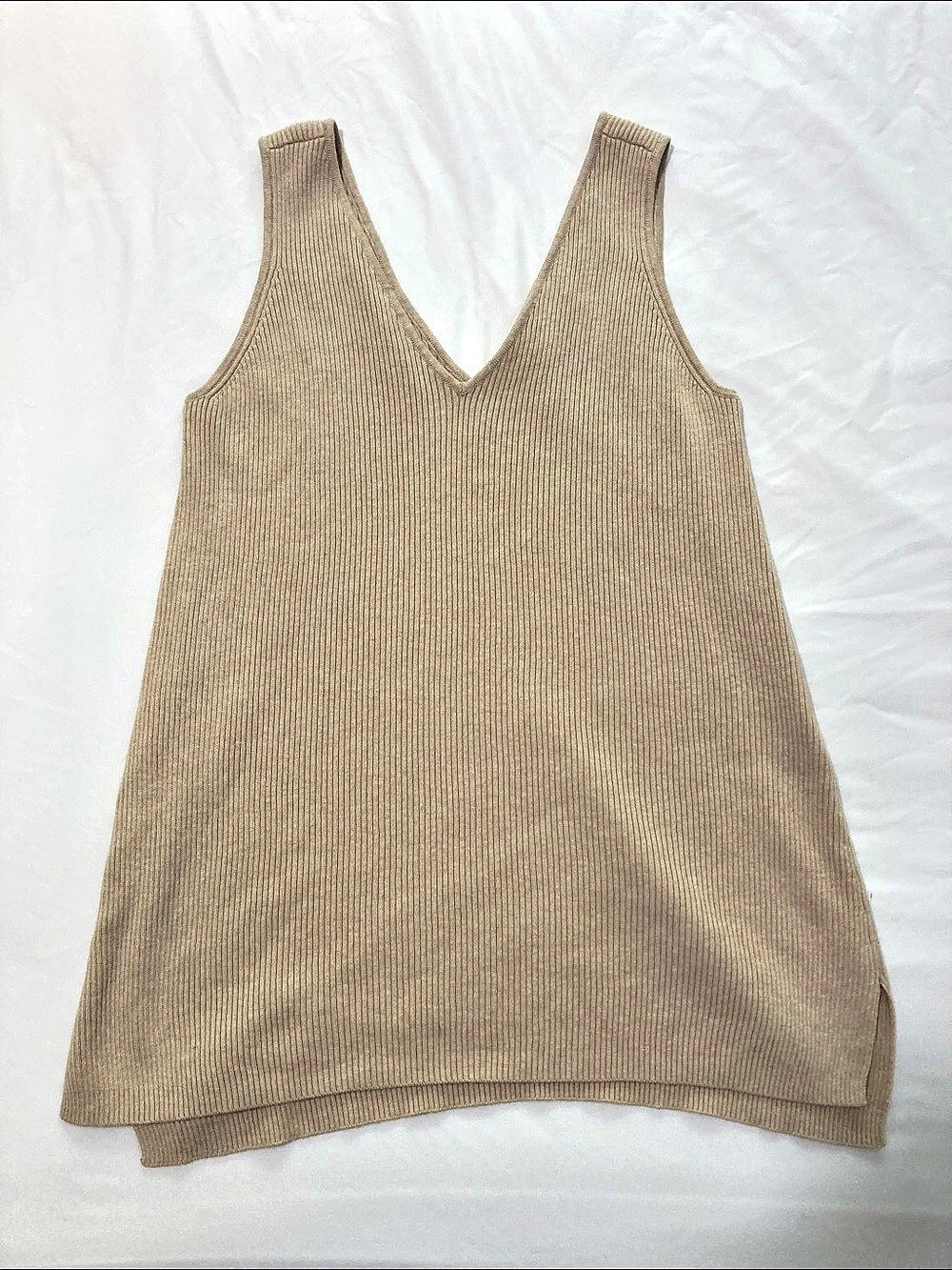 Quince Cotton Cashmere Ribbed Maternity Tank Top Brown Small